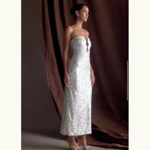 Meshki White Sequin Sheath Gown